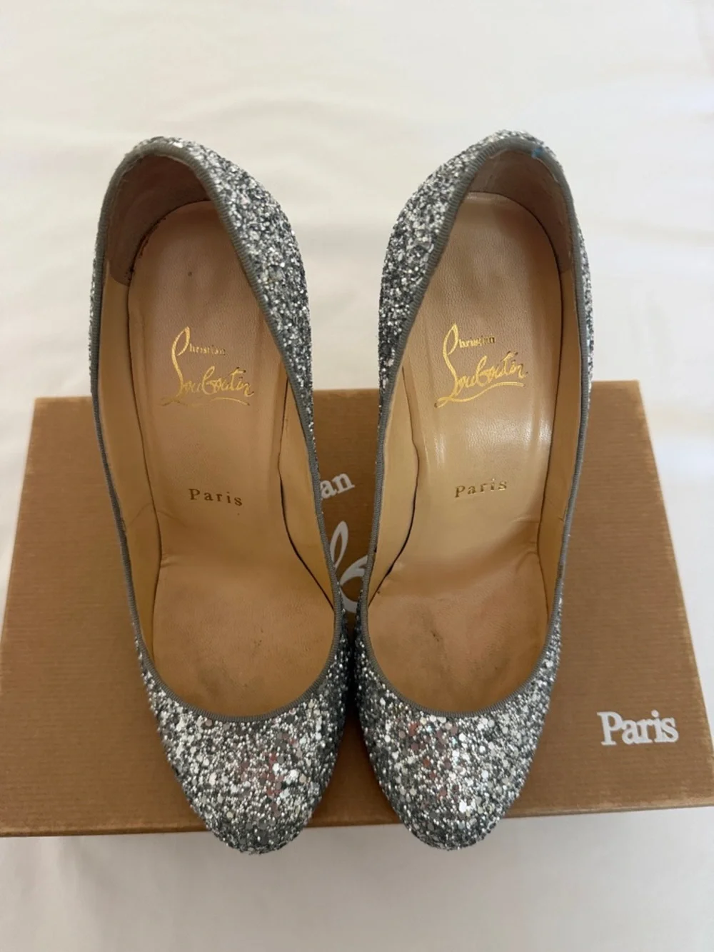 Christian Louboutin Silver Glitter Round-Toe Pumps - Picture 3 of 10